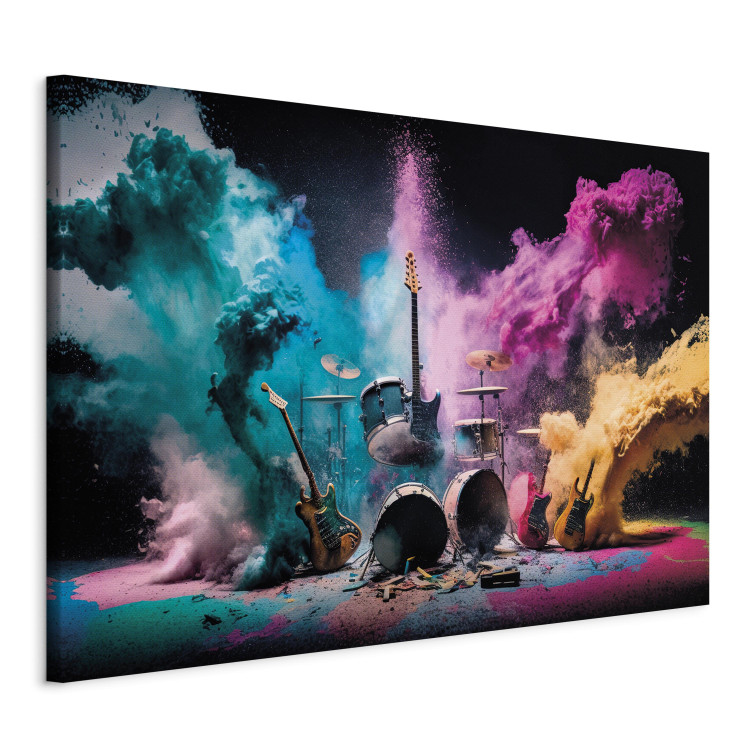 Canvas Art Print Rock Concert - Exploding Instruments on Stage in Colored Dust 150664 additionalImage 2