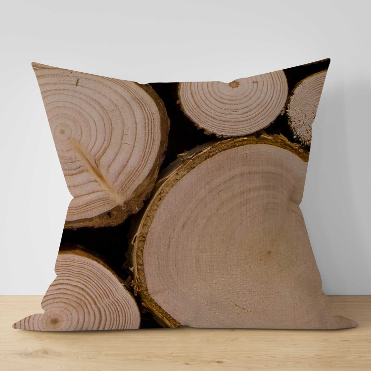 Decorative Microfiber Pillow Wood Grain - Rustic Composition With Cross-Section of Tree Trunks 151364 additionalImage 2