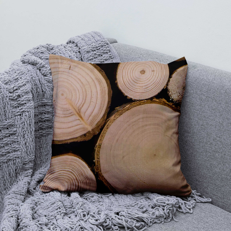 Decorative Microfiber Pillow Wood Grain - Rustic Composition With Cross-Section of Tree Trunks 151364 additionalImage 4