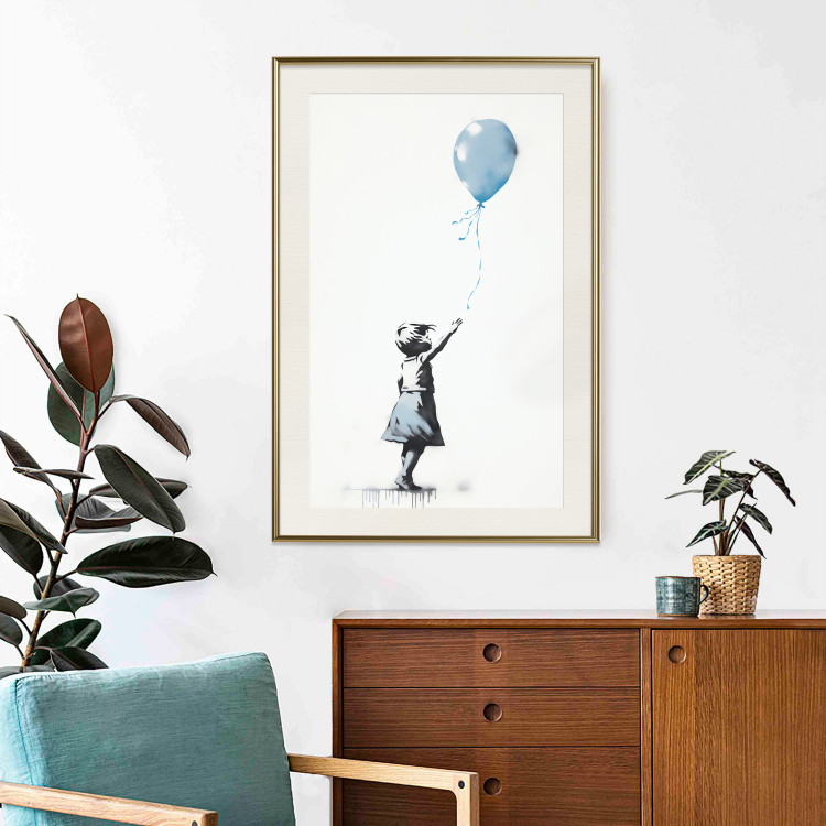 Wall Poster Blue Balloon - A Child’s Figure on Banksy-Style Graffiti 151764 additionalImage 22