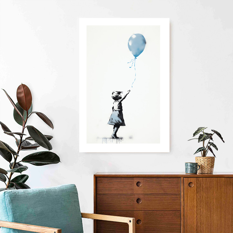 Wall Poster Blue Balloon - A Child’s Figure on Banksy-Style Graffiti 151764 additionalImage 12