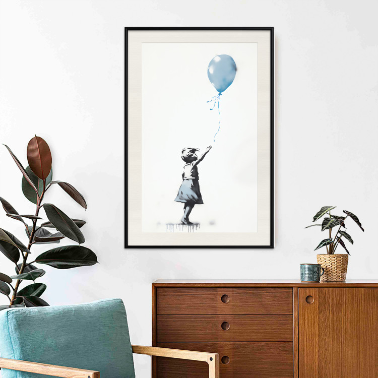 Wall Poster Blue Balloon - A Child’s Figure on Banksy-Style Graffiti 151764 additionalImage 15