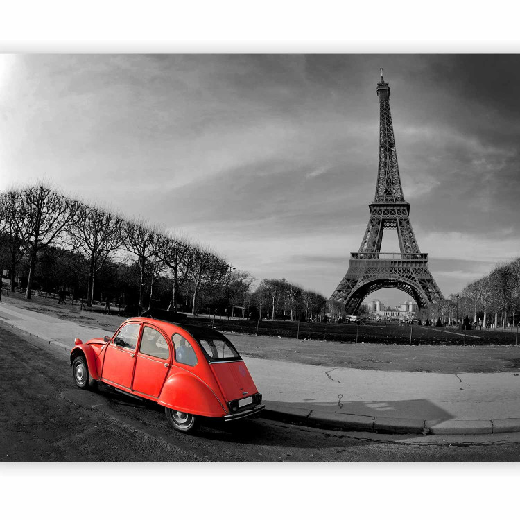 Photo Wallpaper Urban Architecture - Black and White Eiffel Tower and Red Car 59864 additionalImage 5