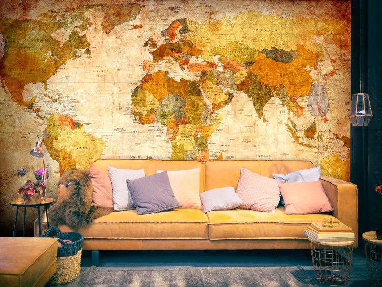 Photo Wallpaper World Map - map with country and capital labels in a retro style 59964