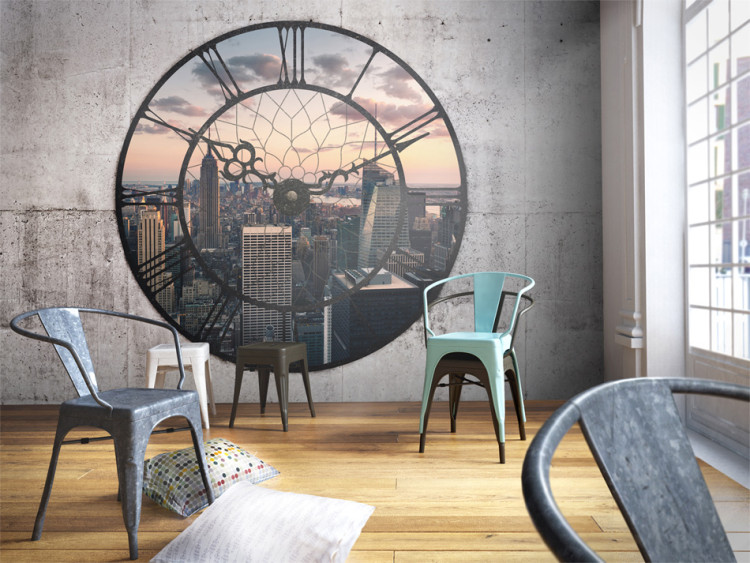 Photo Wallpaper New York in a Clock Face - View from a Window with Skyscrapers in the Background 61564