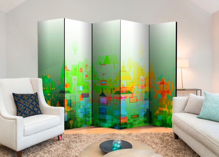 Folding Screen Abstract City II - abstract green city architecture 95364 additionalImage 2