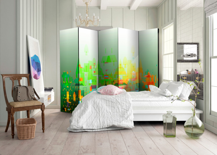 Folding Screen Abstract City II - abstract green city architecture 95364 additionalImage 4