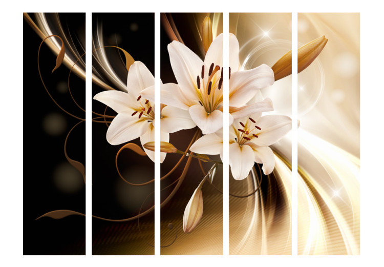 Room Divider Screen Circle of Light II - white lily flower against a wave of brown light 95564 additionalImage 3