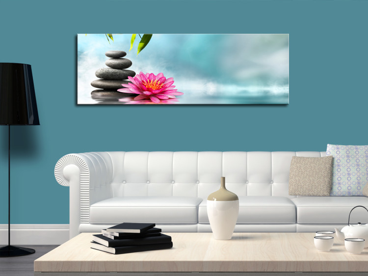 Canvas Print Water Lily and Spa Stones - Oriental Nature on Blue Background 97464 additionalImage 3