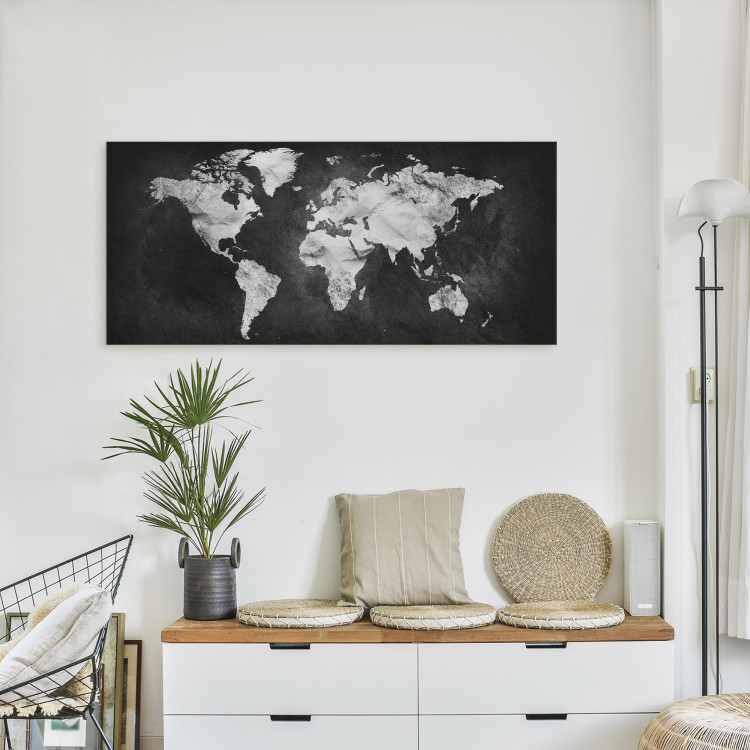 Canvas Art Print Two-Color World (1-part) Wide - Black and White World Map 107574 additionalImage 5