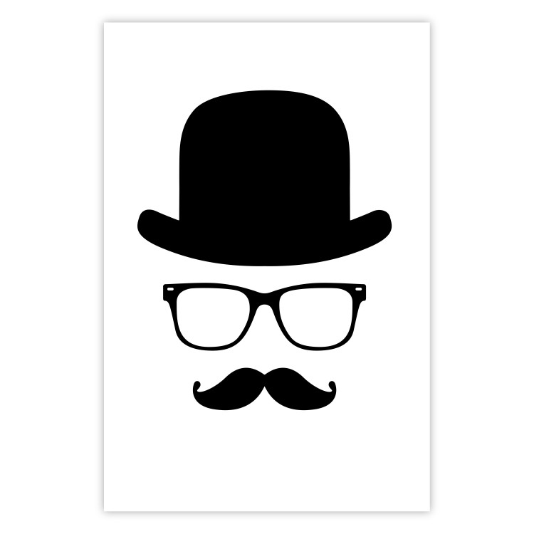 Wall Poster Retro mustache - black and white composition with a bearded man in a hat 115074