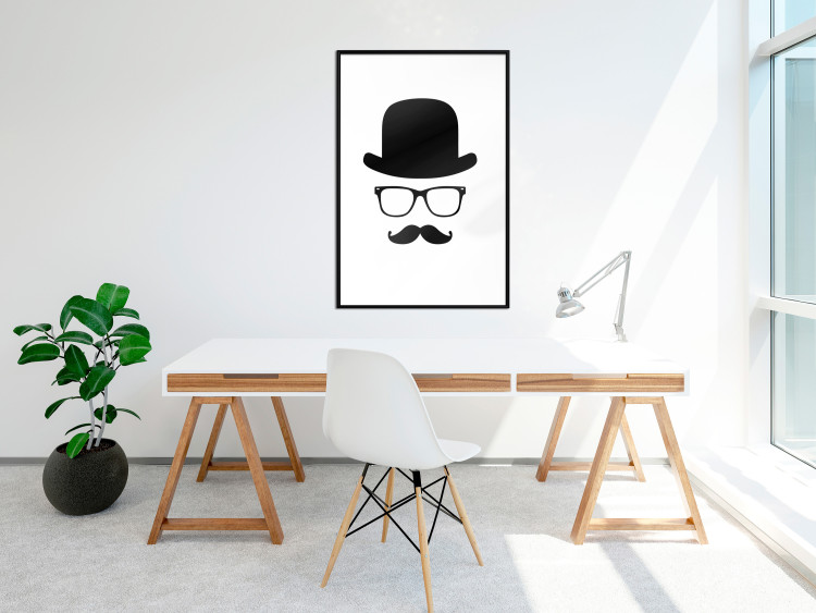 Wall Poster Retro mustache - black and white composition with a bearded man in a hat 115074 additionalImage 8