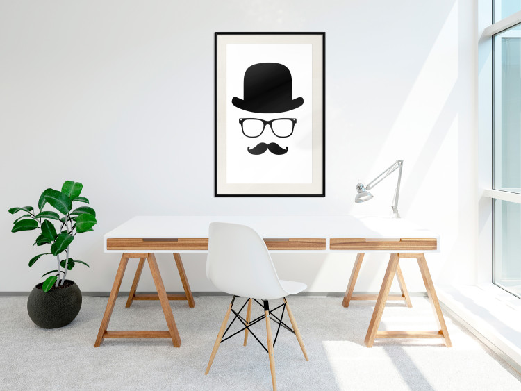 Wall Poster Retro mustache - black and white composition with a bearded man in a hat 115074 additionalImage 22