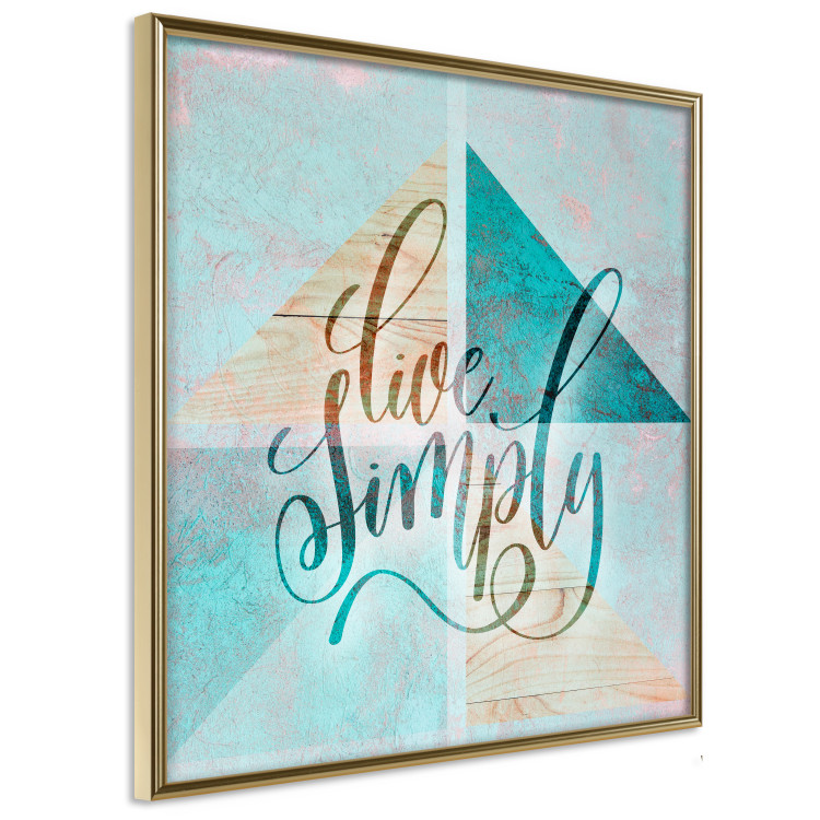 Poster Live simply (square) - English text on a background with triangles and wood 116374 additionalImage 12