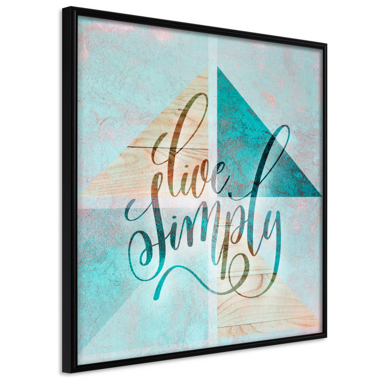 Poster Live simply (square) - English text on a background with triangles and wood 116374 additionalImage 10