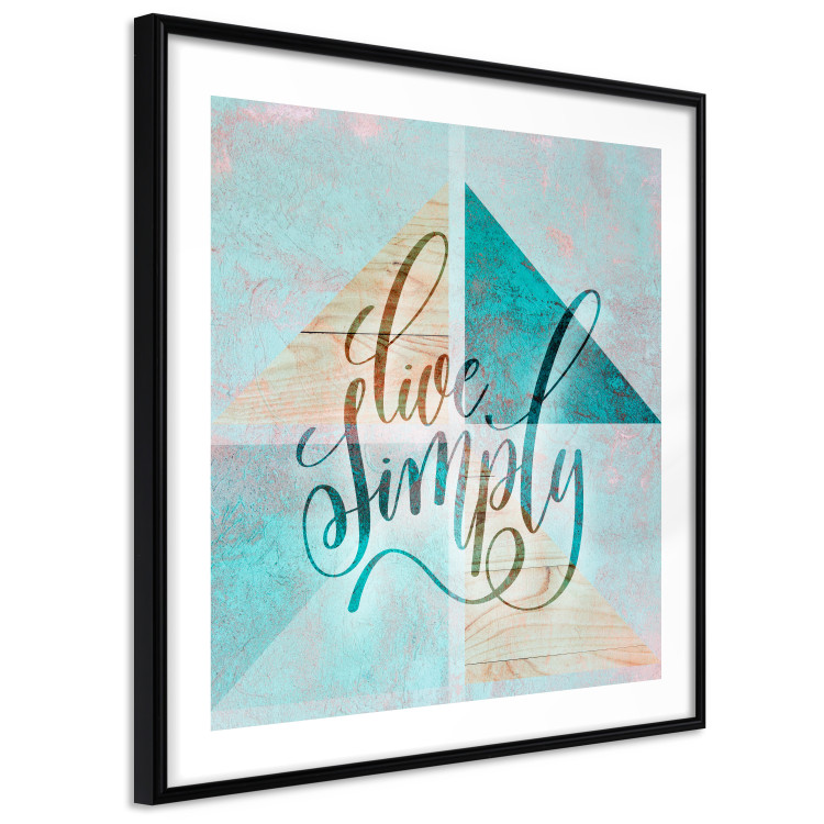 Poster Live simply (square) - English text on a background with triangles and wood 116374 additionalImage 11