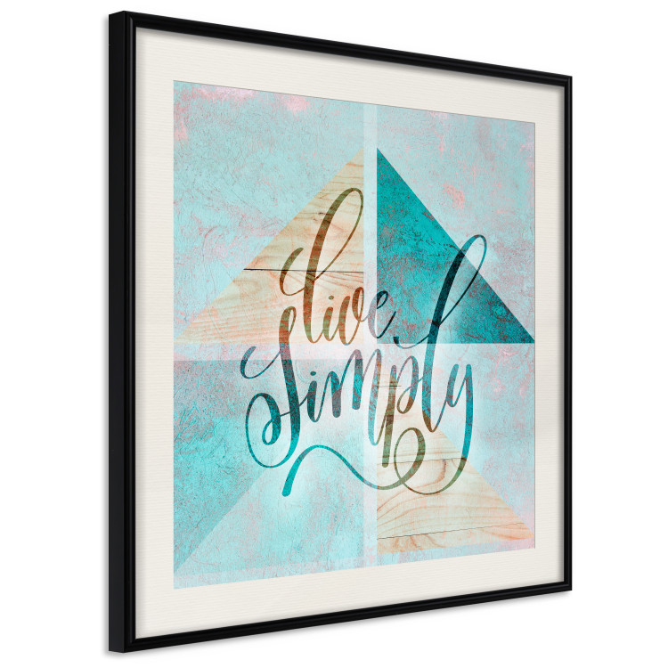 Poster Live simply (square) - English text on a background with triangles and wood 116374 additionalImage 3