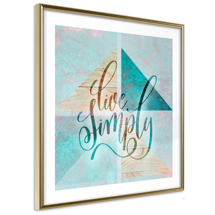 Poster Live simply (square) - English text on a background with triangles and wood 116374 additionalImage 8