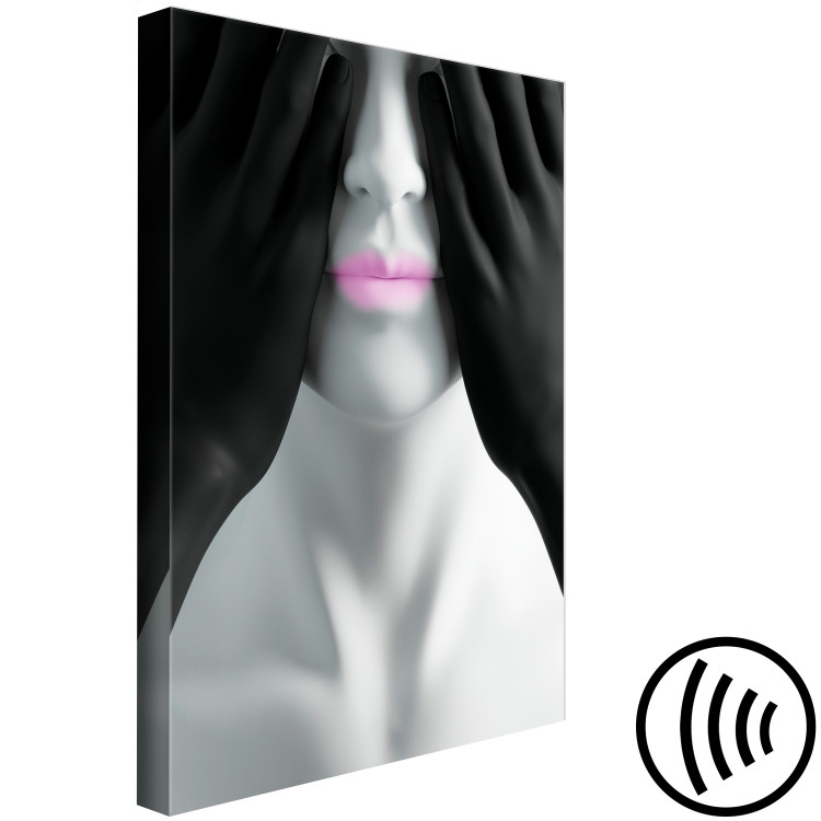 Canvas Print Pink Lips - Black and white portrait of the blindfolded figure 116974 additionalImage 6