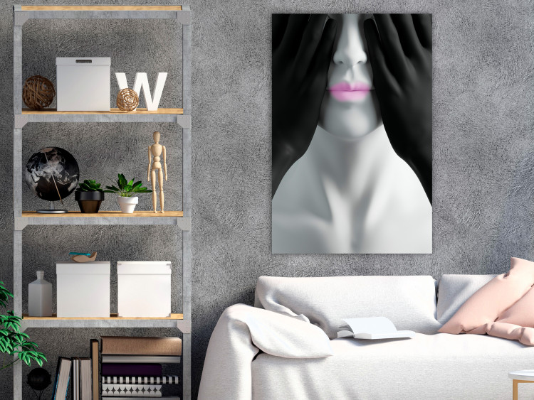 Canvas Print Pink Lips - Black and white portrait of the blindfolded figure 116974 additionalImage 3