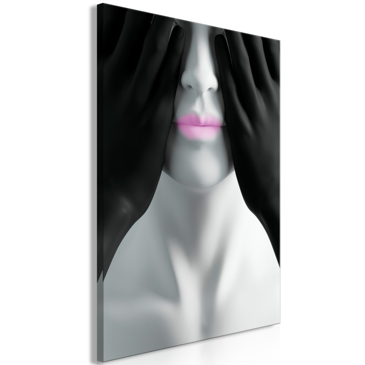Canvas Print Pink Lips - Black and white portrait of the blindfolded figure 116974 additionalImage 2