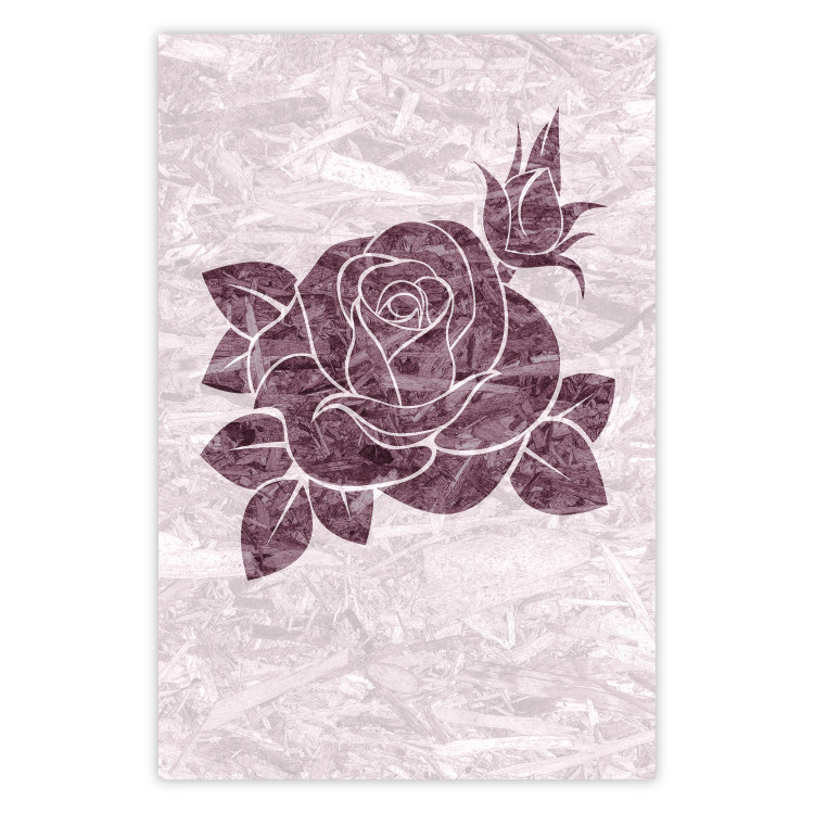 Wall Poster Splinters of Love - pink botanical composition with a rose flower and leaves 118274