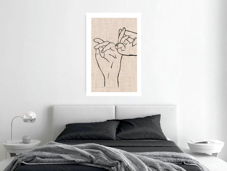 Poster Always Together - abstract line art of hands on light fabric texture 123774 additionalImage 12