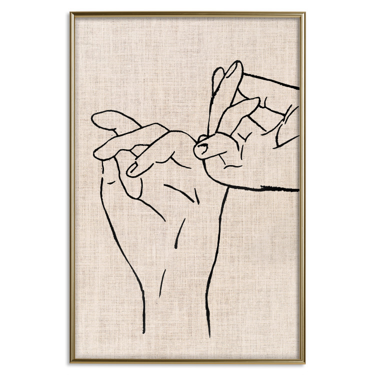 Poster Always Together - abstract line art of hands on light fabric texture 123774 additionalImage 20