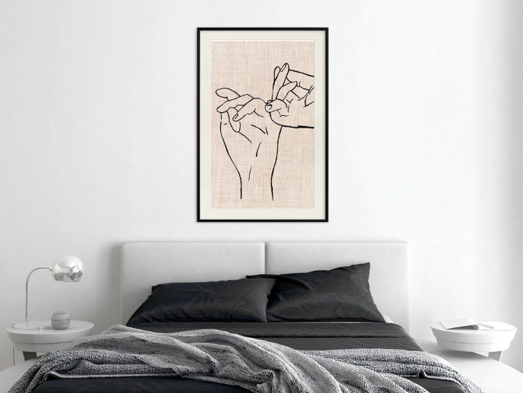 Poster Always Together - abstract line art of hands on light fabric texture 123774 additionalImage 22