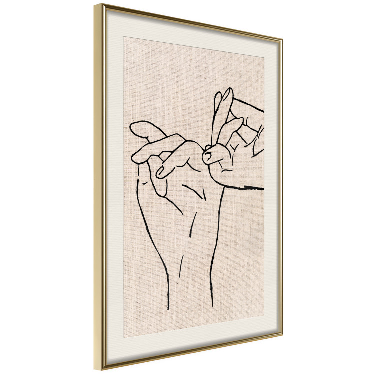 Poster Always Together - abstract line art of hands on light fabric texture 123774 additionalImage 14