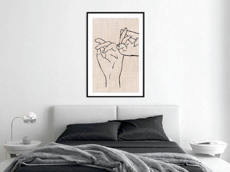 Poster Always Together - abstract line art of hands on light fabric texture 123774 additionalImage 11