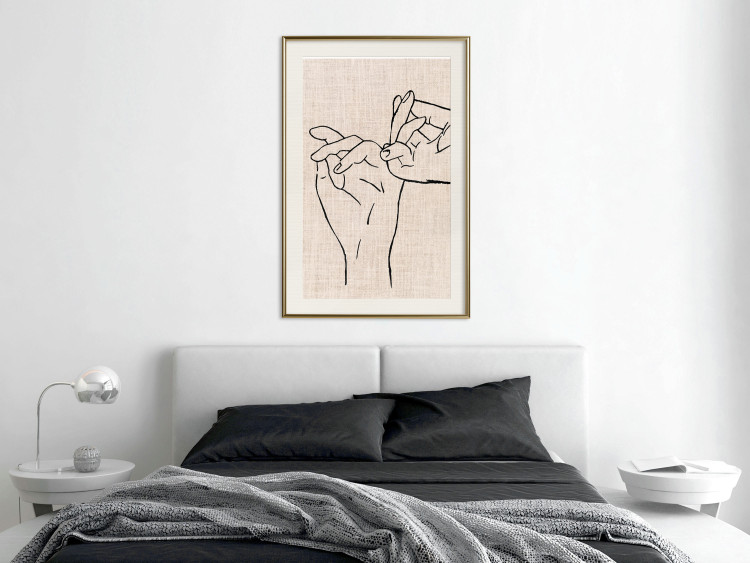 Poster Always Together - abstract line art of hands on light fabric texture 123774 additionalImage 21