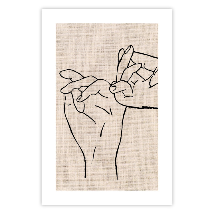 Poster Always Together - abstract line art of hands on light fabric texture 123774 additionalImage 25