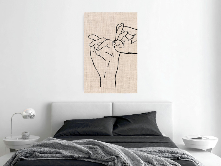 Poster Always Together - abstract line art of hands on light fabric texture 123774 additionalImage 17