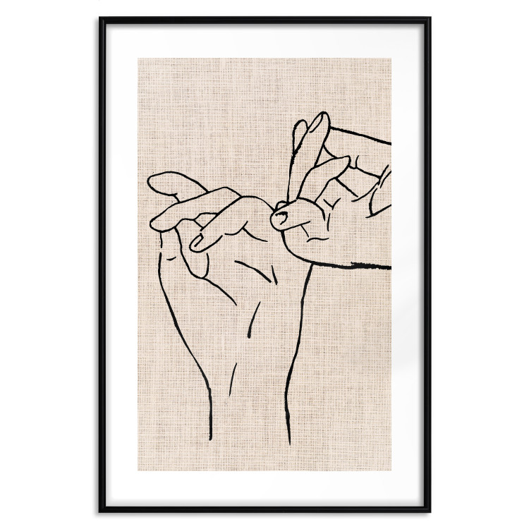 Poster Always Together - abstract line art of hands on light fabric texture 123774 additionalImage 15