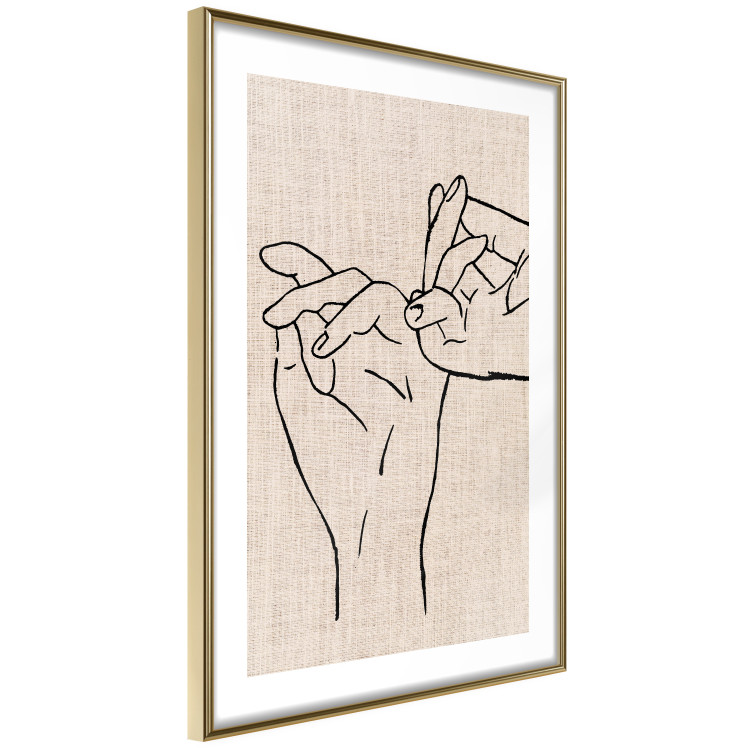 Poster Always Together - abstract line art of hands on light fabric texture 123774 additionalImage 4