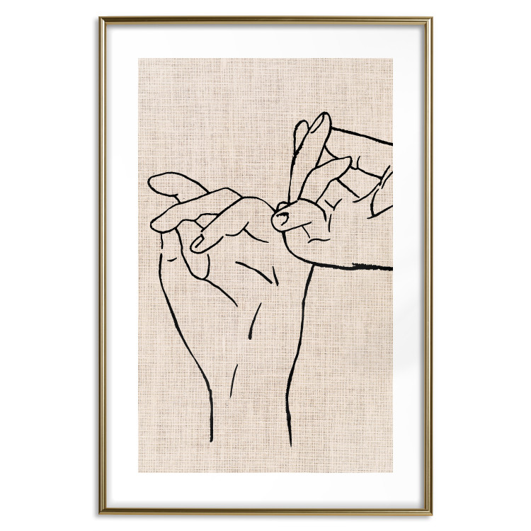 Poster Always Together - abstract line art of hands on light fabric texture 123774 additionalImage 16