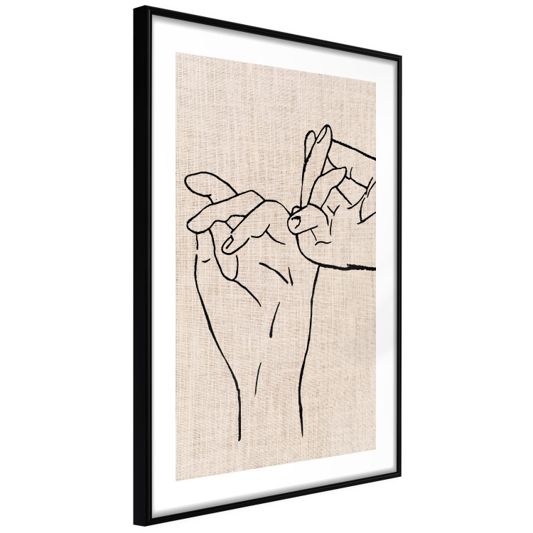 Poster Always Together - abstract line art of hands on light fabric texture 123774 additionalImage 3