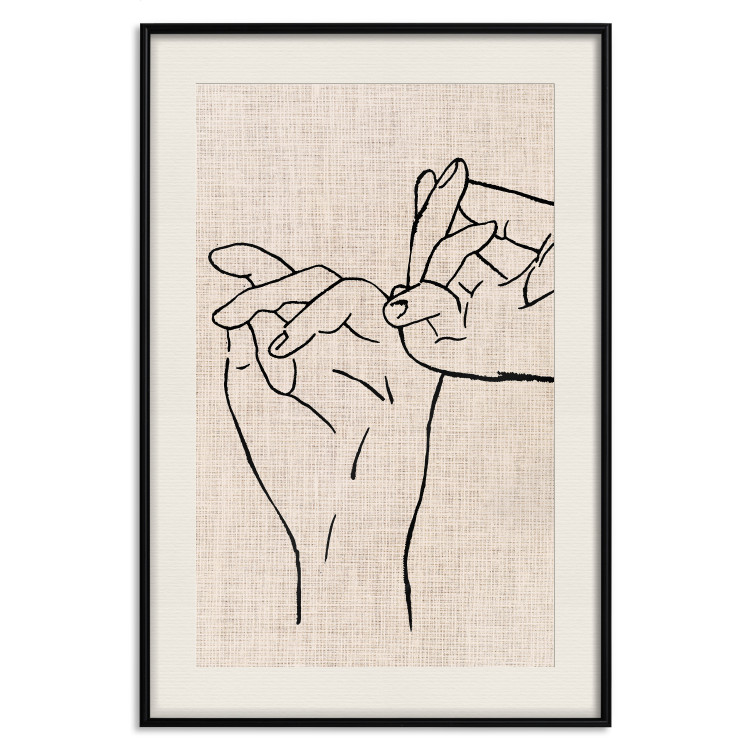 Poster Always Together - abstract line art of hands on light fabric texture 123774 additionalImage 18