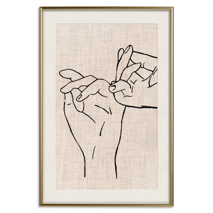 Poster Always Together - abstract line art of hands on light fabric texture 123774 additionalImage 19
