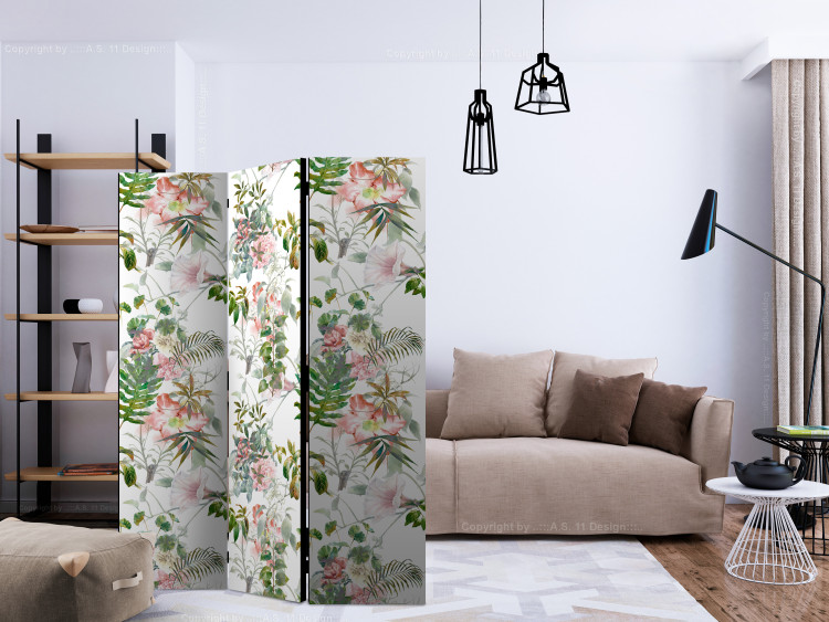 Room Divider Screen Beautiful Garden (3-piece) - tropical motif with pink flowers and leaves 124074 additionalImage 4