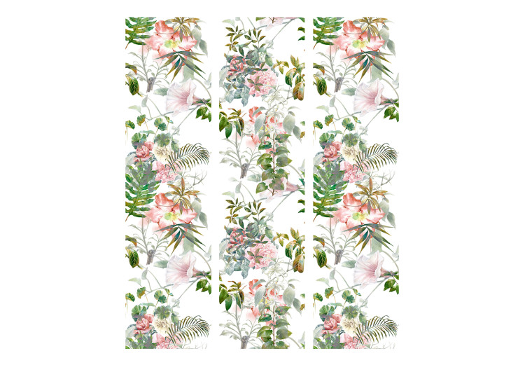 Room Divider Screen Beautiful Garden (3-piece) - tropical motif with pink flowers and leaves 124074 additionalImage 3