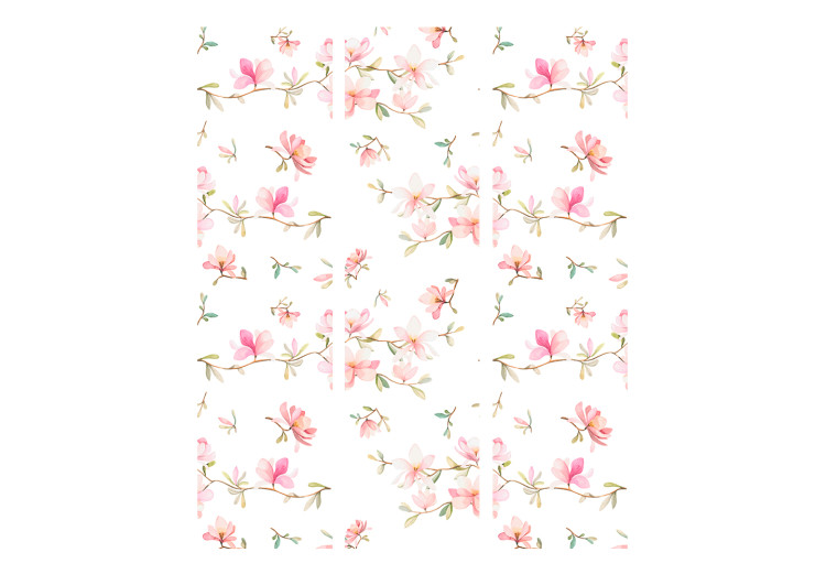 Room Divider Fresh Magnolias (3-piece) - delicate pink flowers on white background 124274 additionalImage 3