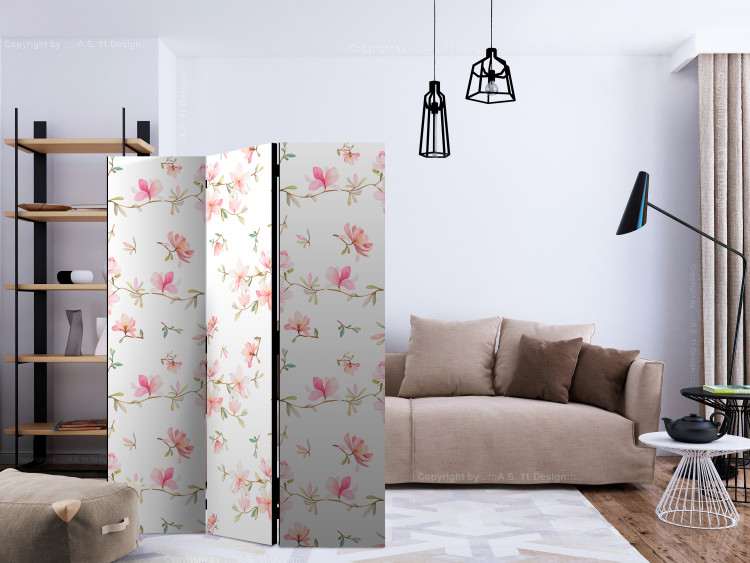 Room Divider Fresh Magnolias (3-piece) - delicate pink flowers on white background 124274 additionalImage 4