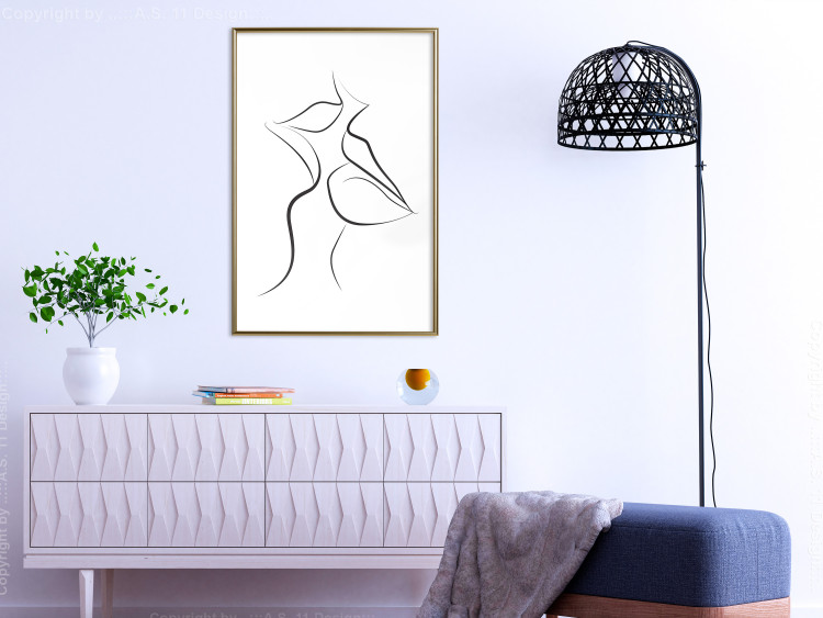 Wall Poster First Kiss - black and white line art of lips in an abstract form 125274 additionalImage 9