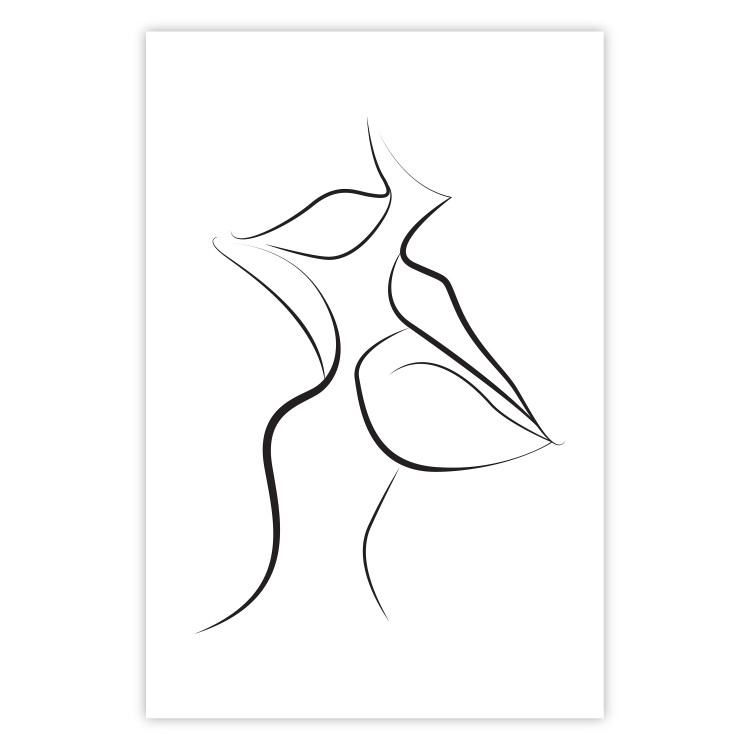Wall Poster First Kiss - black and white line art of lips in an abstract form 125274