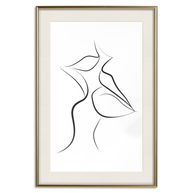 Wall Poster First Kiss - black and white line art of lips in an abstract form 125274 additionalImage 19