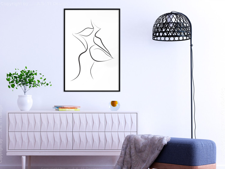 Wall Poster First Kiss - black and white line art of lips in an abstract form 125274 additionalImage 7