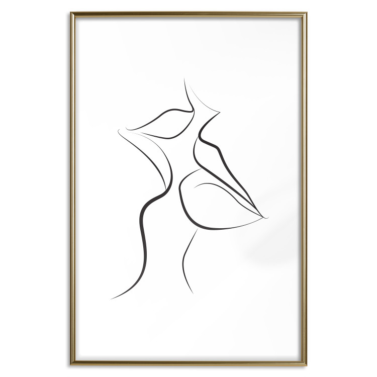 Wall Poster First Kiss - black and white line art of lips in an abstract form 125274 additionalImage 16