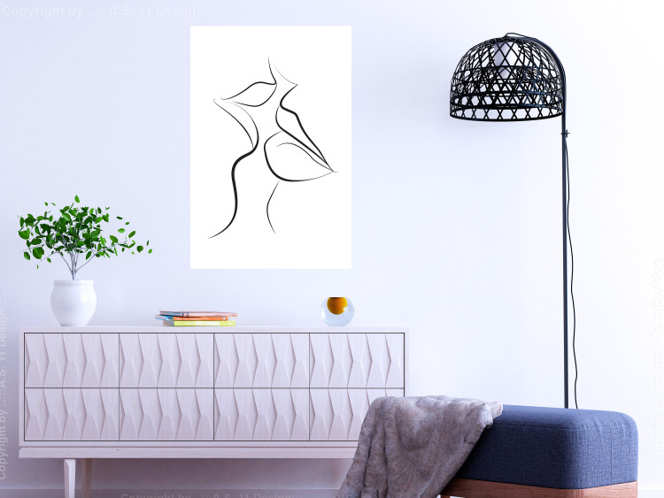 Wall Poster First Kiss - black and white line art of lips in an abstract form 125274 additionalImage 17